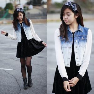 Forever 21 Studded Collar Denim Ombré Vest